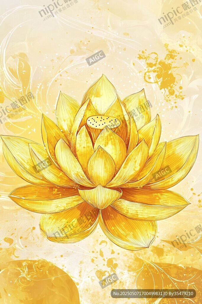 金色蓮花插畫 禪意之美