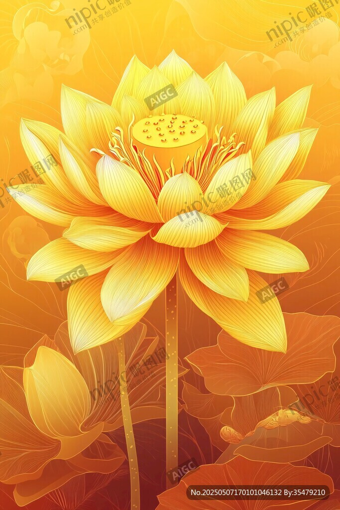 金色蓮花綻放于絢爛背景