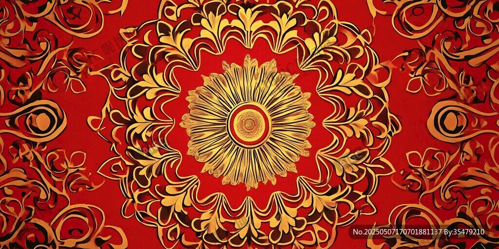 紅色金色華麗花紋裝飾圖案