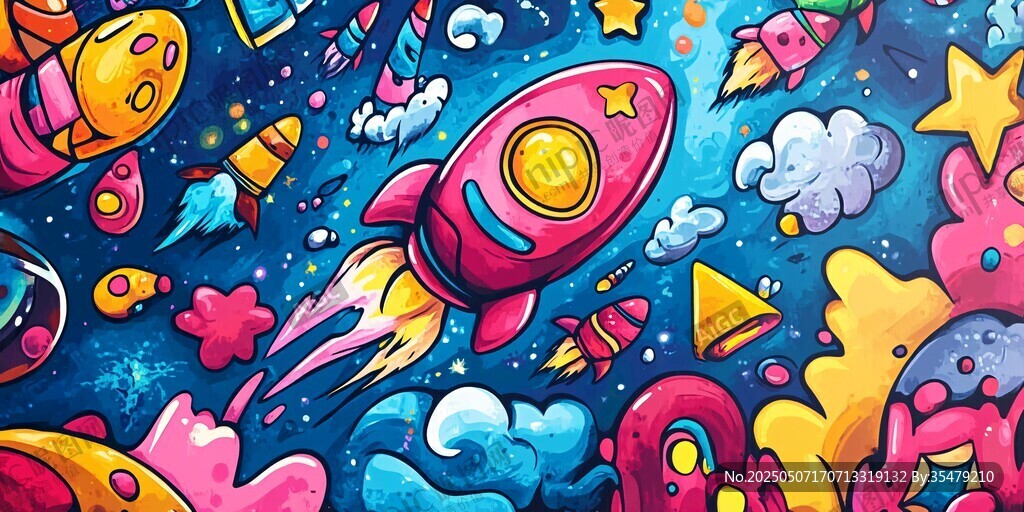 夢幻宇宙火箭插畫世界