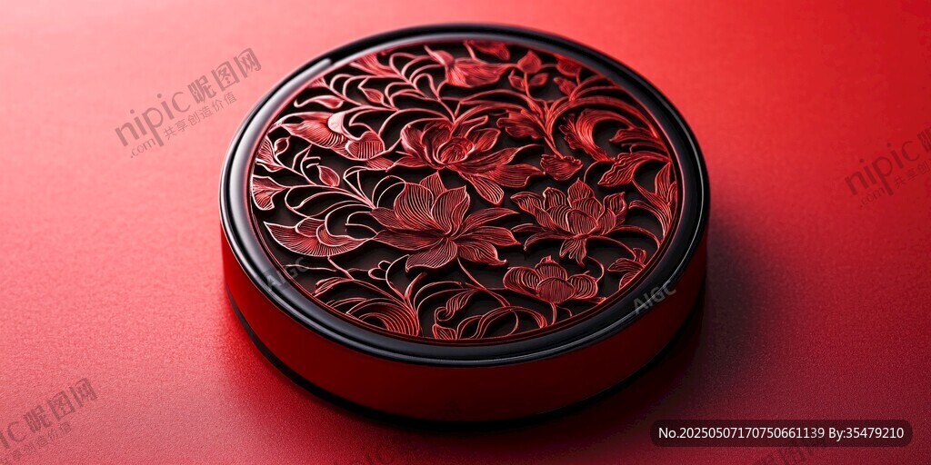 紅色雕花圓盒 古韻精美