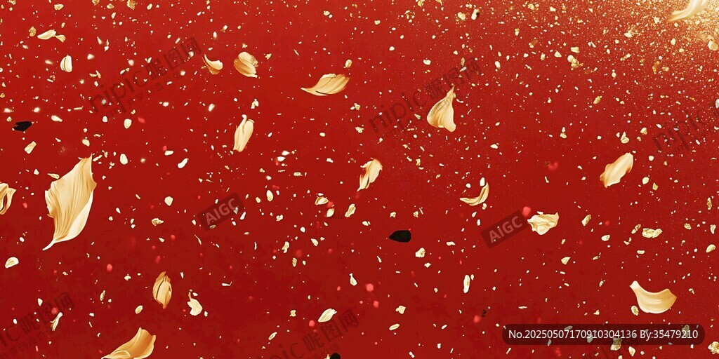 喜慶紅底飄落金色碎屑