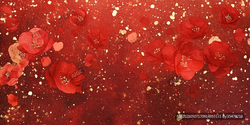 紅色花瓣金粉浪漫背景圖