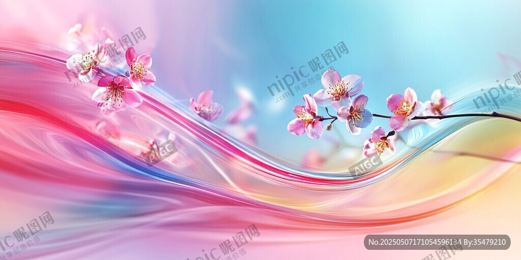 夢幻粉櫻 靈動線條背景圖