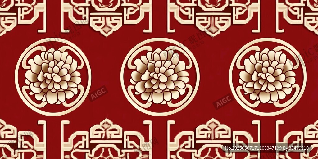 中式傳統花卉幾何紋圖案