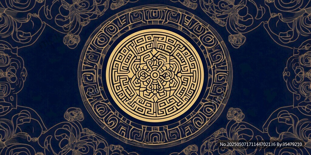 中式古典金色花紋背景圖