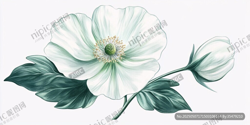 白色銀蓮花插畫(huà)花朵特寫(xiě)