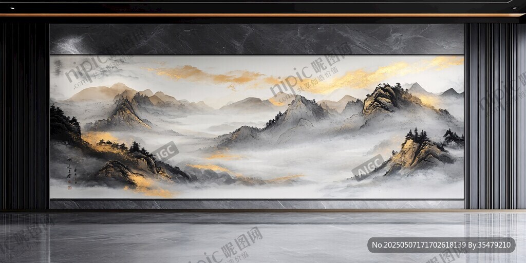 中式山水壁畫 盡顯東方意境