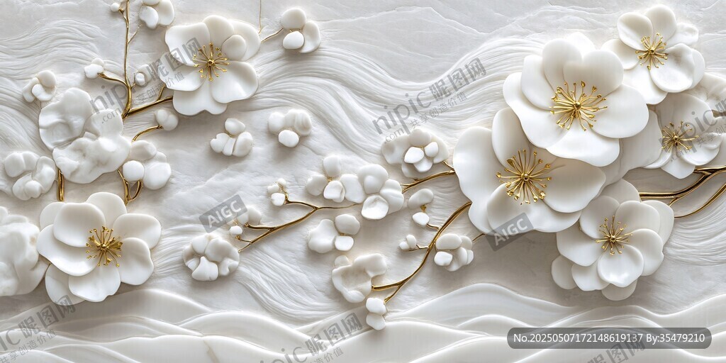 白色浮雕花卉裝飾藝術