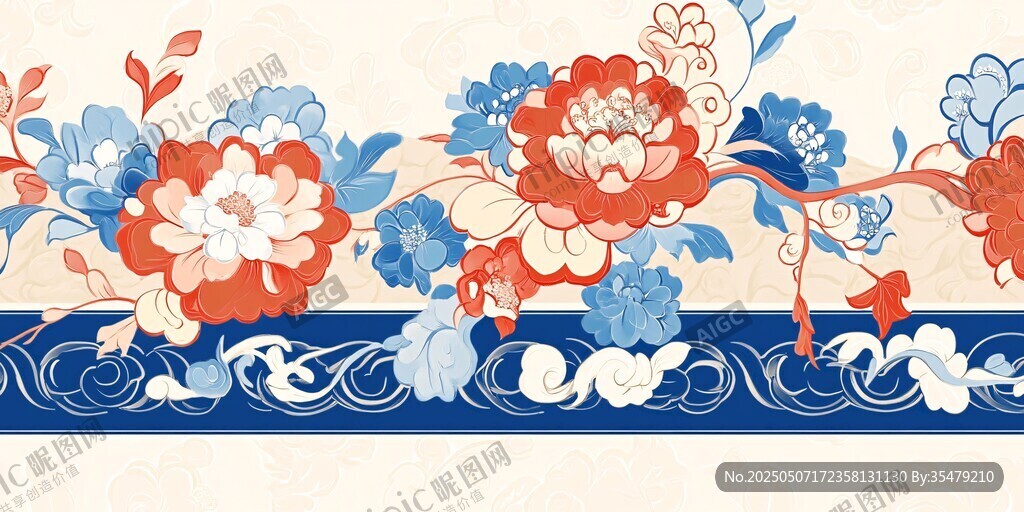 中式花卉紋樣精美裝飾
