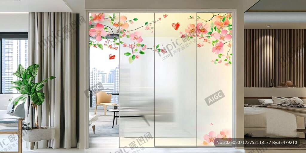浪漫花卉玻璃隔斷臥室美景