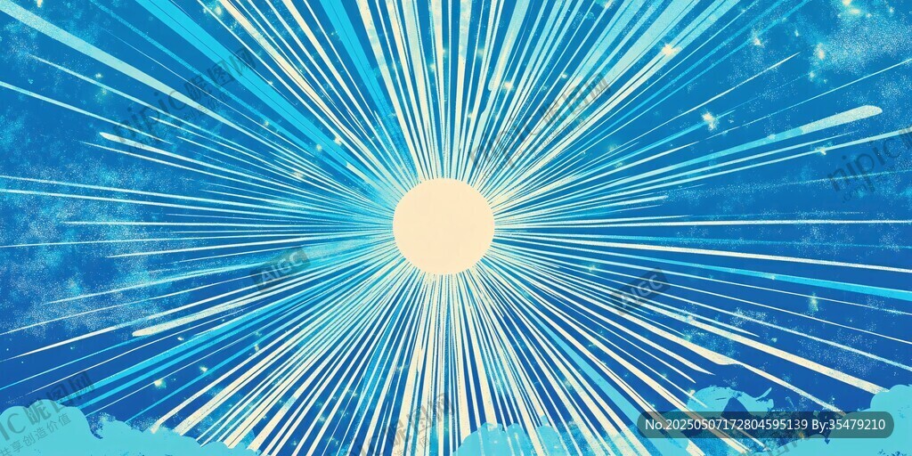 藍色放射狀太陽夢幻背景
