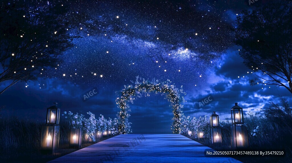 夢幻星空下的浪漫婚禮通道