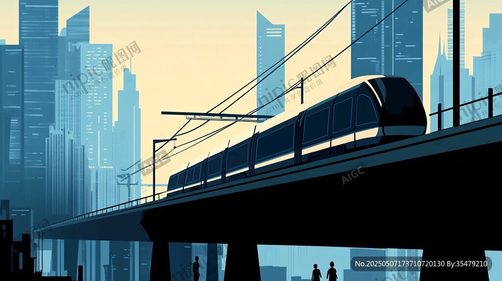 城市高架列車穿梭天際