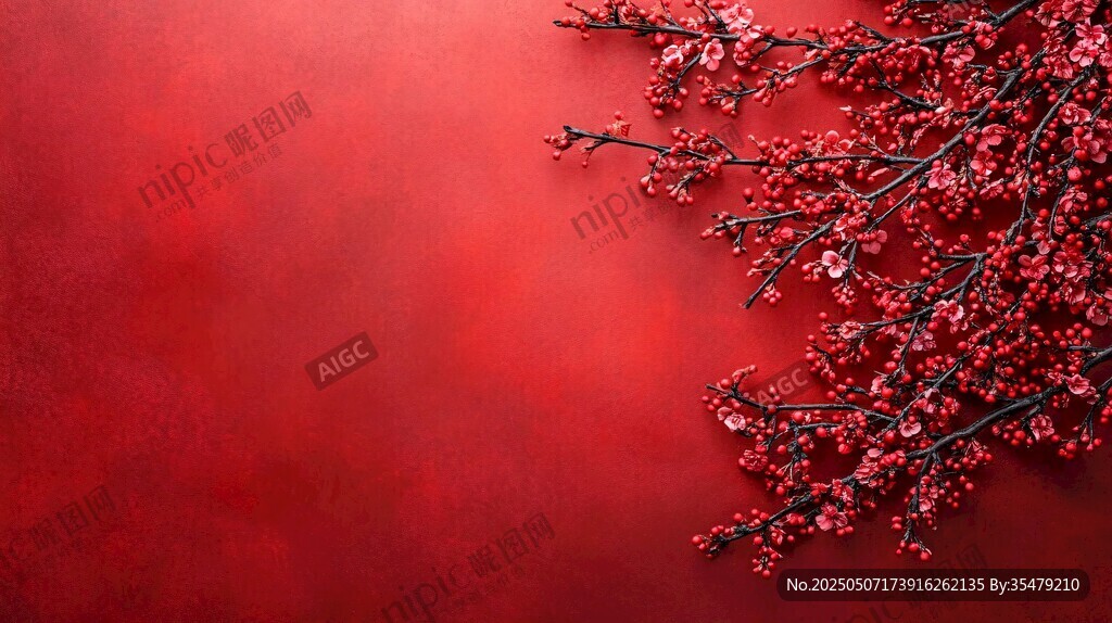 紅梅映紅背景春意濃