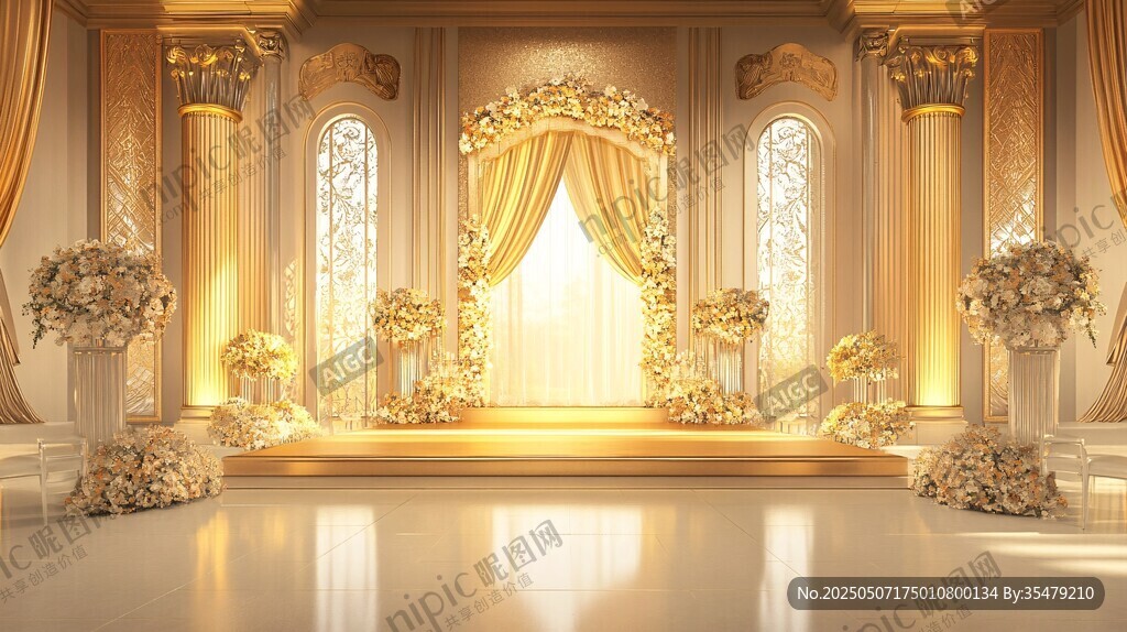 奢華金色歐式婚禮殿堂場景