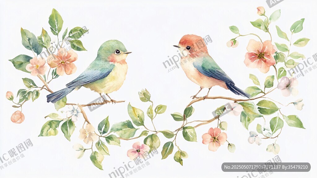 雙鳥棲花圖