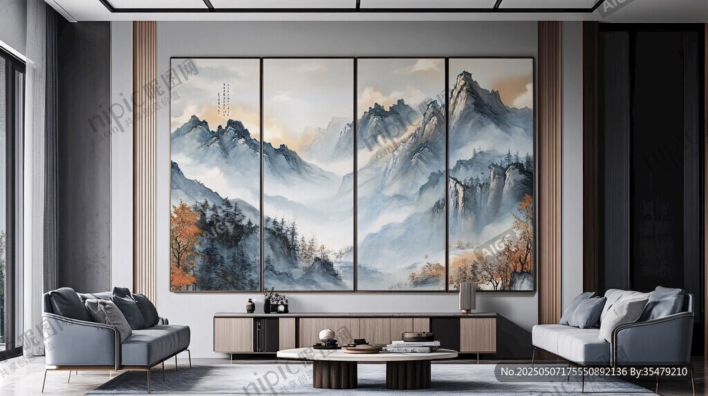 現(xiàn)代客廳中的山水藝術(shù)壁畫