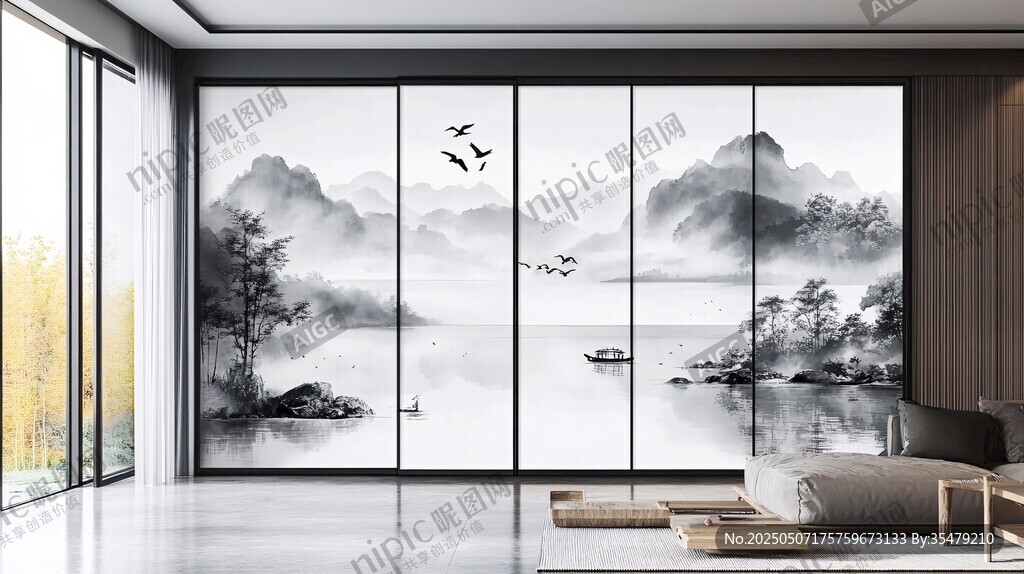 中式水墨山水風(fēng)客廳背景墻