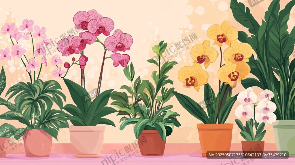 多彩蘭花盆栽室內(nèi)美麗景致