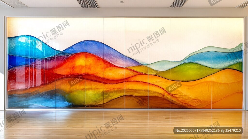彩色流動山巒藝術墻飾
