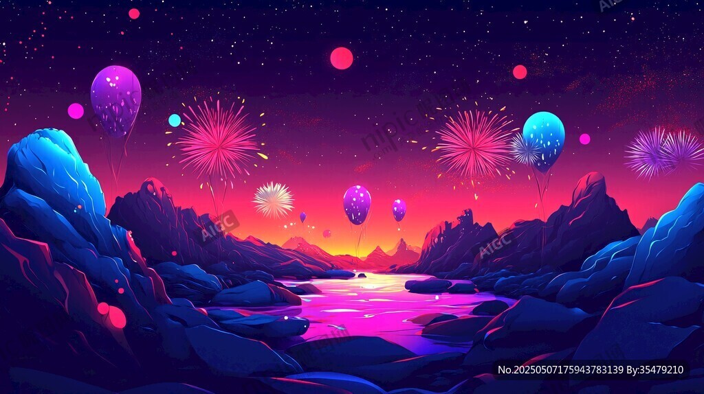 夢幻星空下的奇幻山水景觀