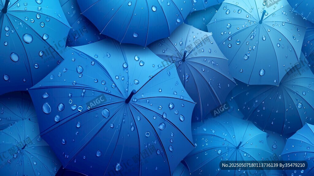 藍(lán)色雨滴雨傘密集景象