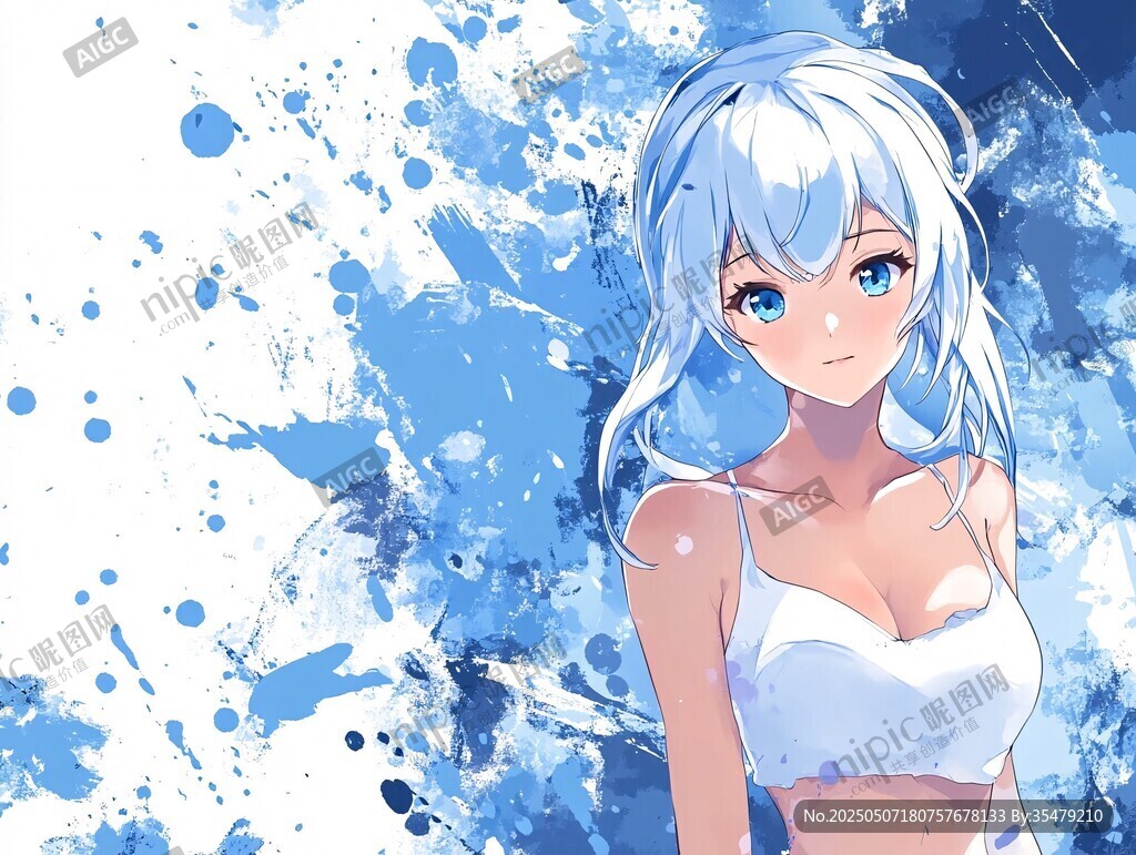 藍(lán)發(fā)少女的清新水彩形象