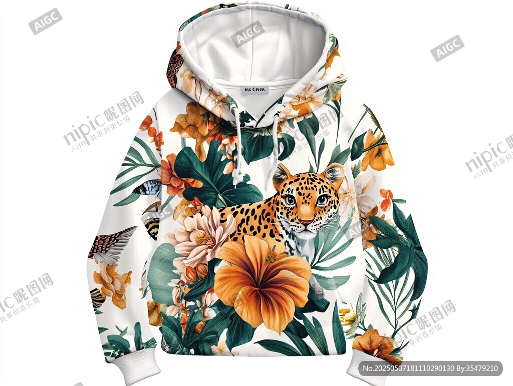 豹紋花卉連帽衛(wèi)衣