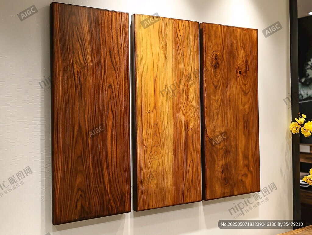 三塊實木裝飾板墻面展示