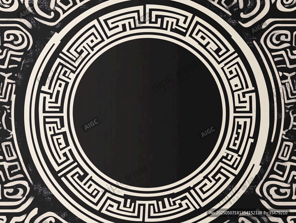 中式黑白幾何環形裝飾圖案