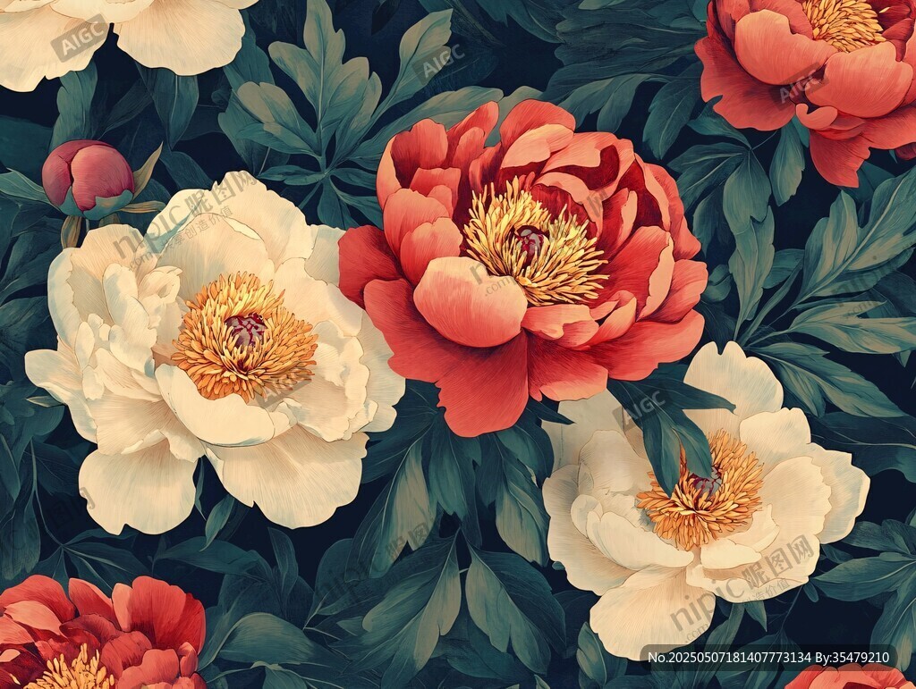復(fù)古風(fēng)牡丹花卉圖案設(shè)計