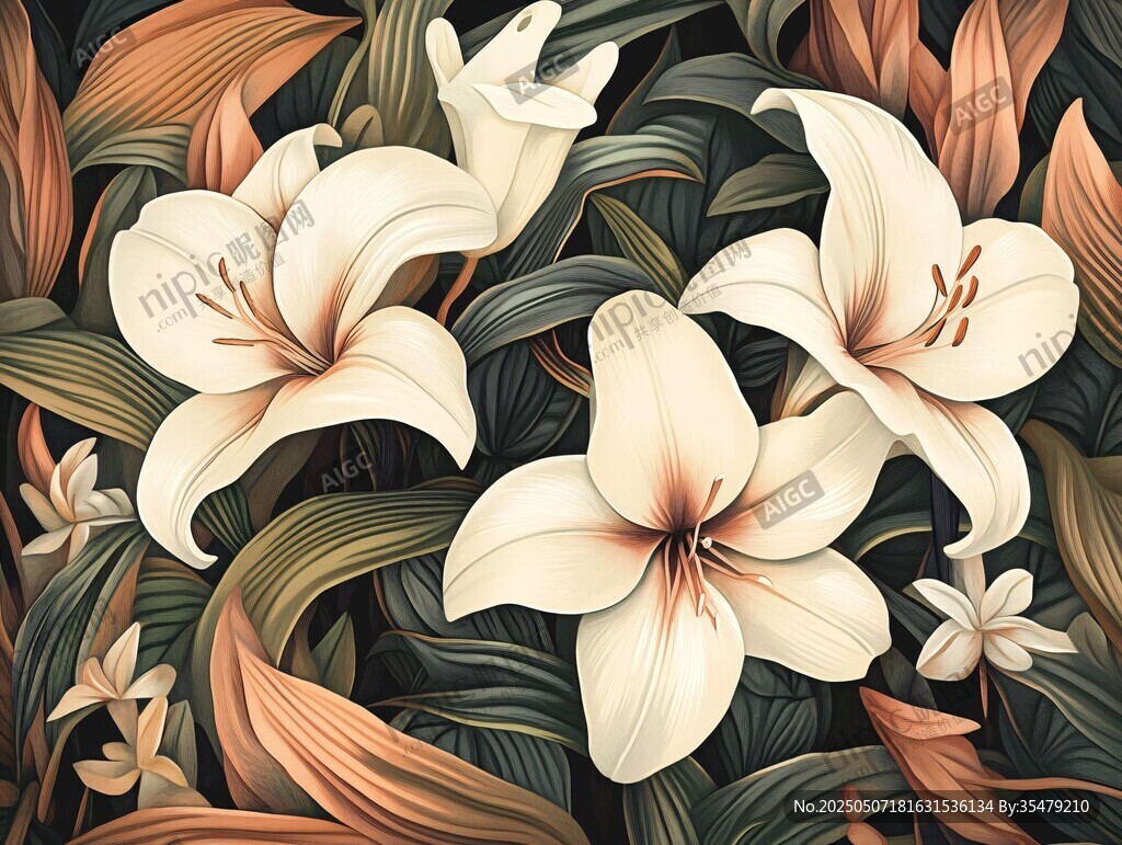 優(yōu)雅百合花卉圖案插畫