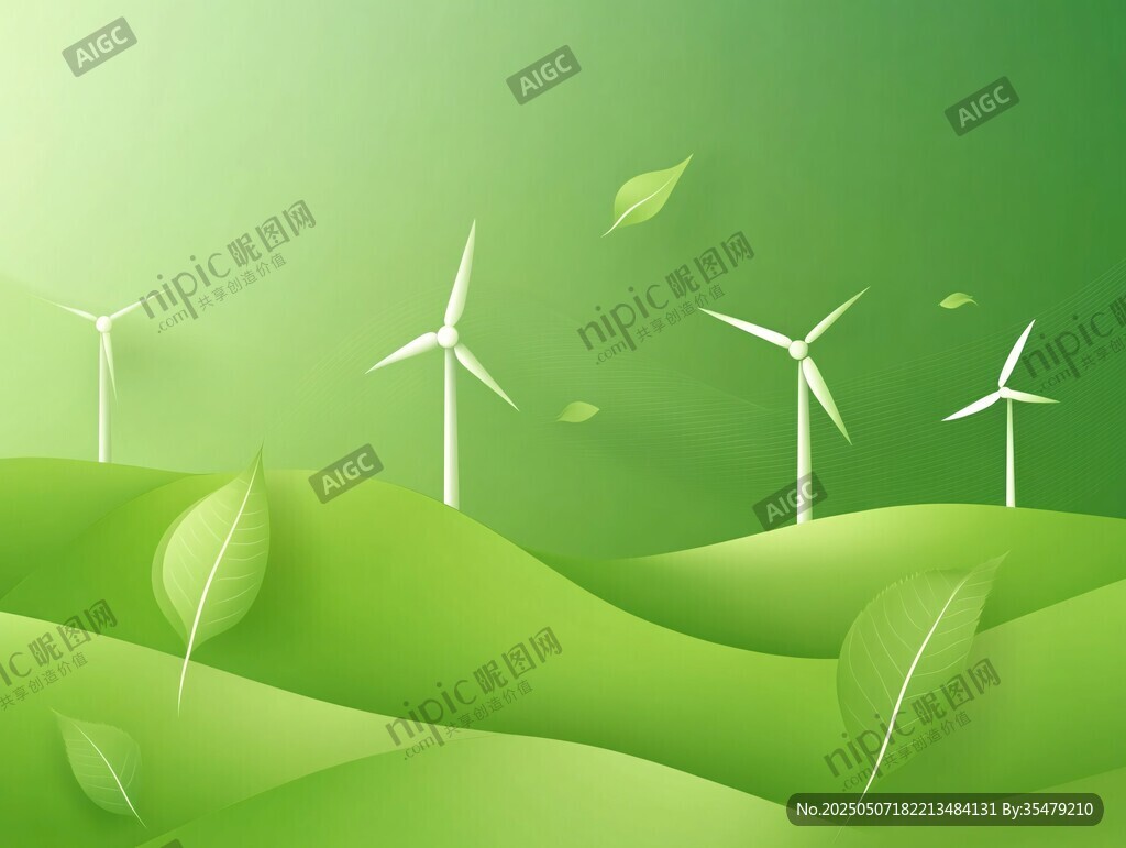 綠色原野上的風力發電機
