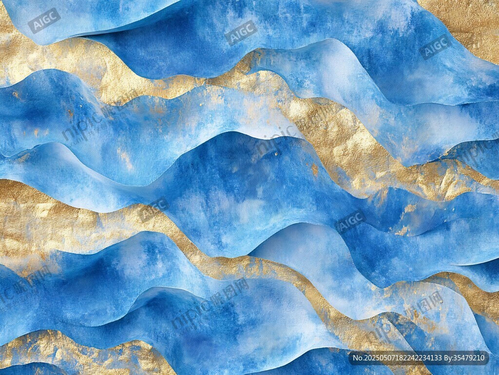 藍金交織的夢幻波浪紋理