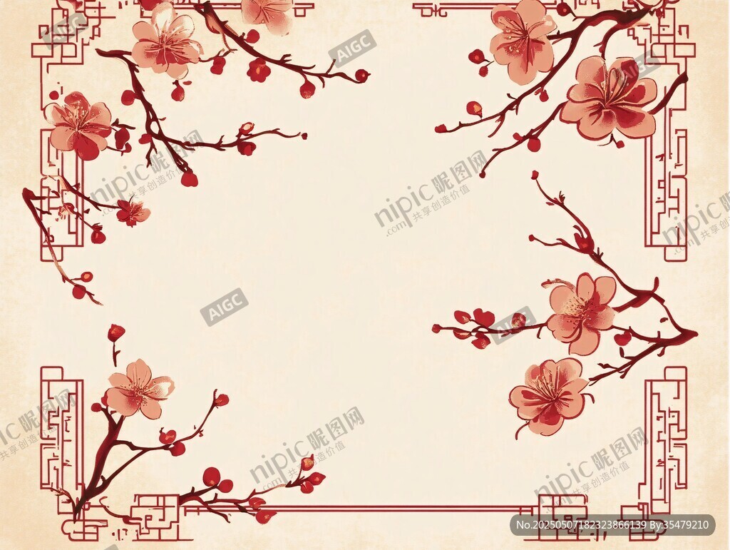 中式梅花邊框古風背景圖