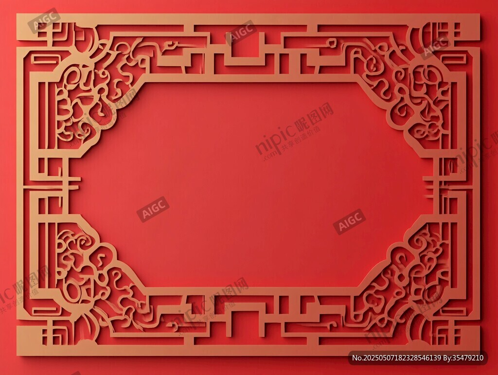 中式鏤空紅邊框裝飾圖案