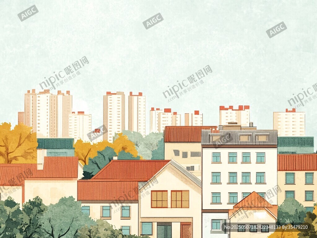 秋日城市中的溫馨民居景象