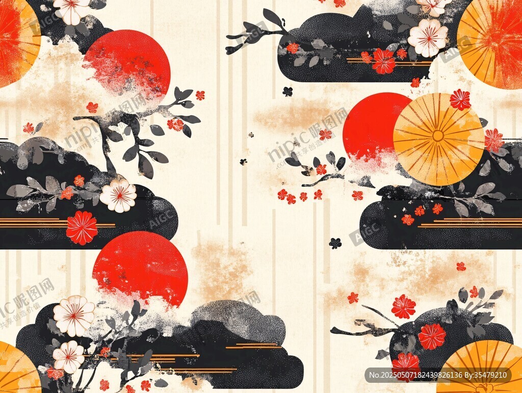 日式和風(fēng)花卉風(fēng)景圖案