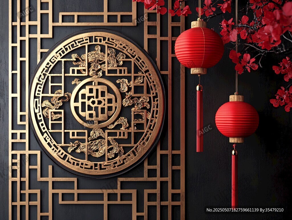 中式福字裝飾與紅燈籠