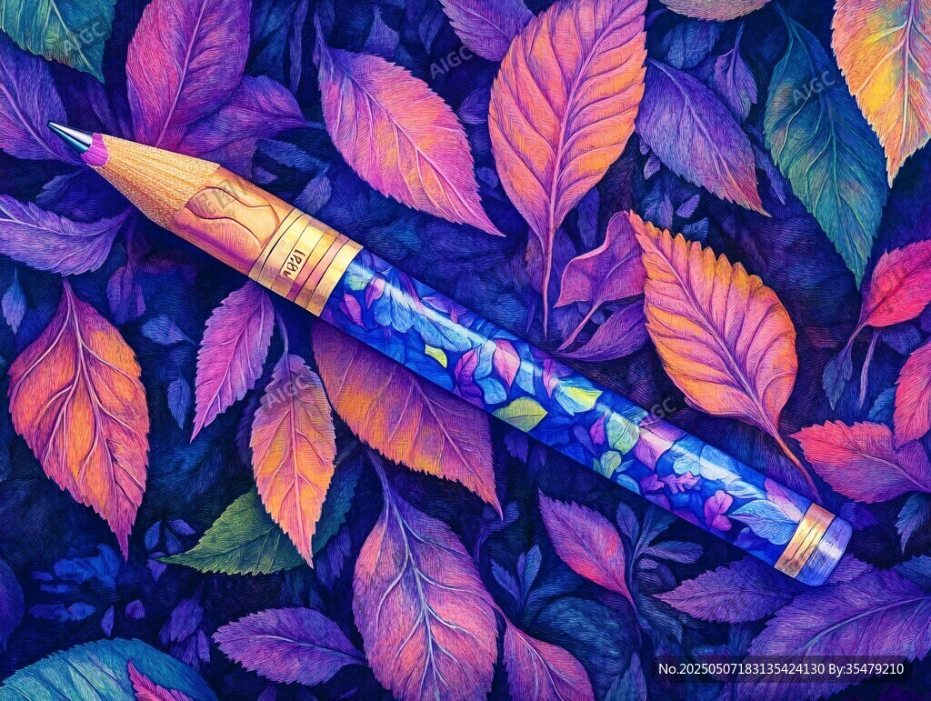 彩葉叢中的精美花紋鋼筆