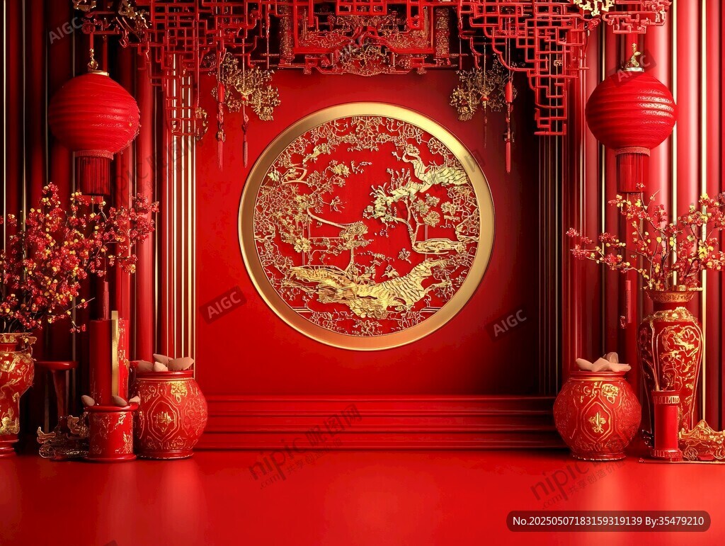 中式喜慶紅金傳統(tǒng)場(chǎng)景