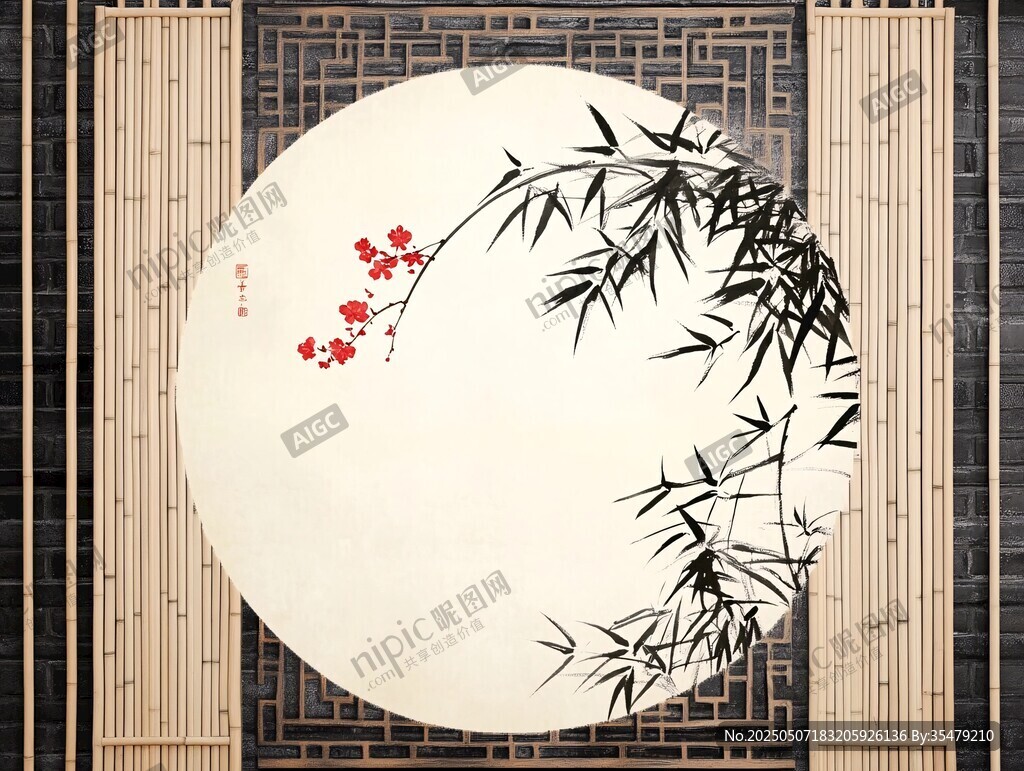 中式圓畫 竹梅之雅致意境