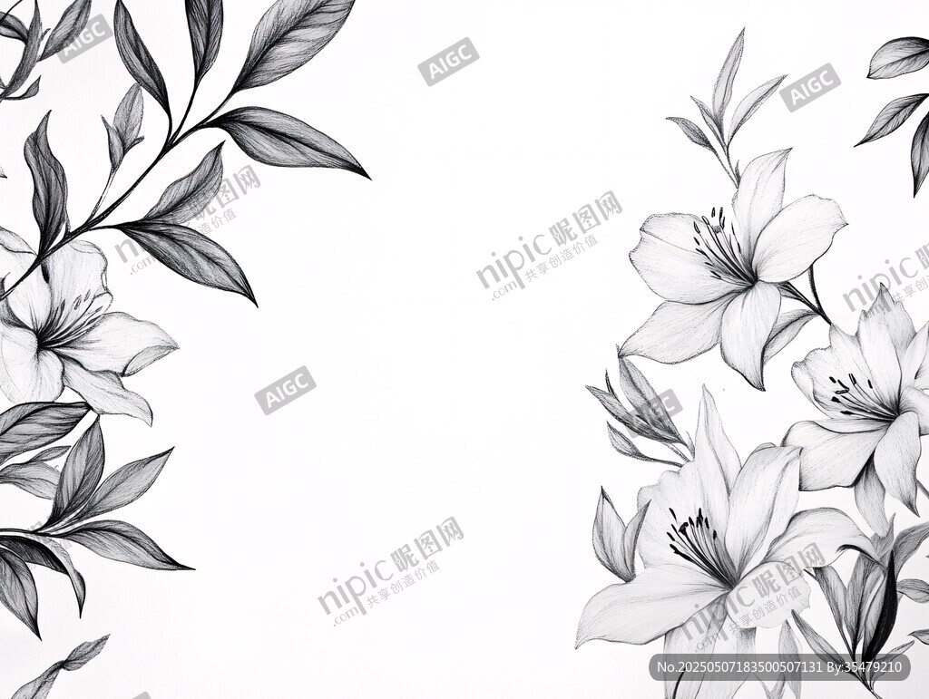 黑白花卉插畫背景圖