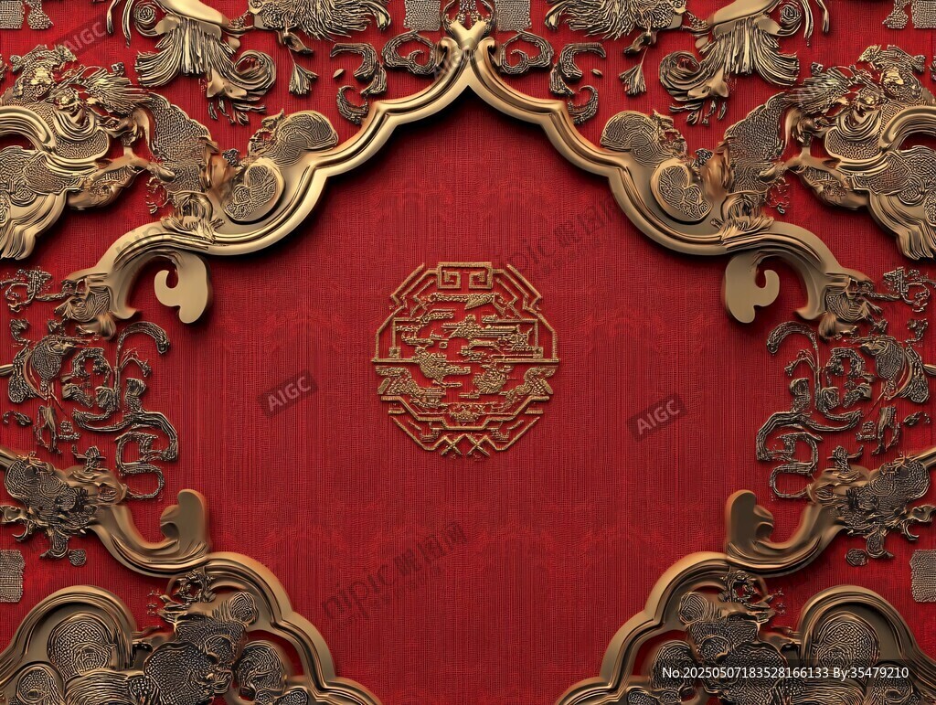 中式紅底金飾華麗背景圖