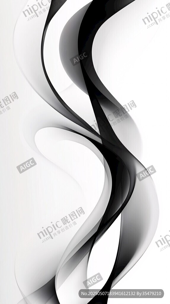 黑白動感曲線抽象藝術(shù)圖