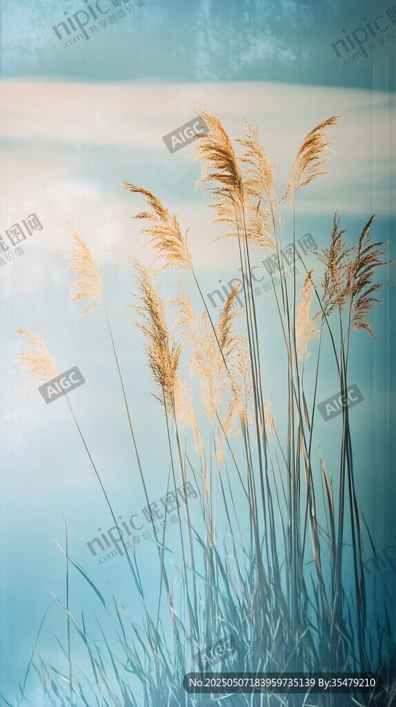 湖畔蘆葦在微光中搖曳
