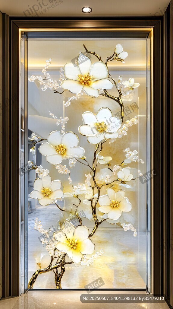 玉蘭花玄關(guān)背景墻裝飾畫