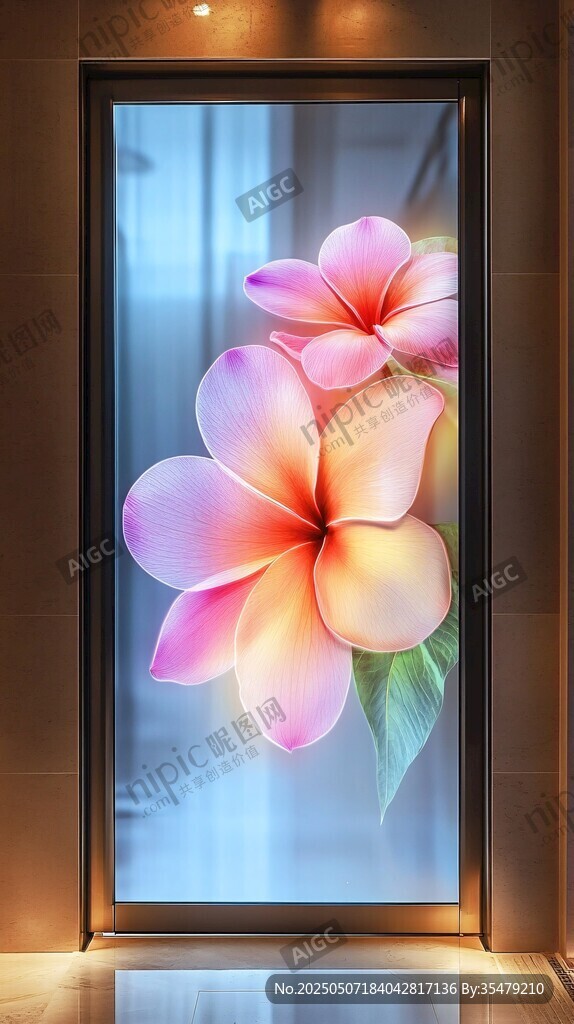 玻璃門上的絢麗花卉圖案