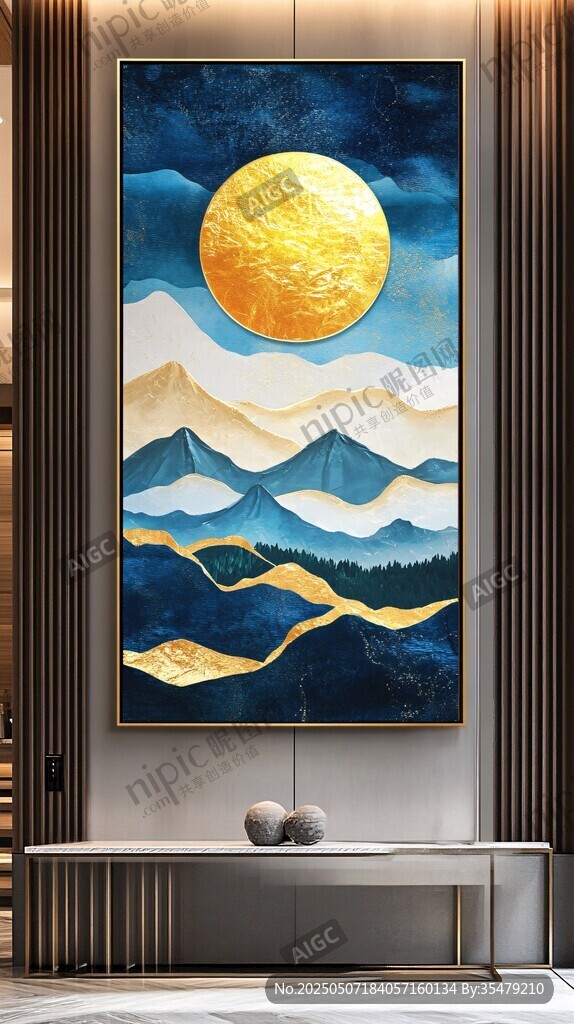 夢幻月夜山川裝飾畫